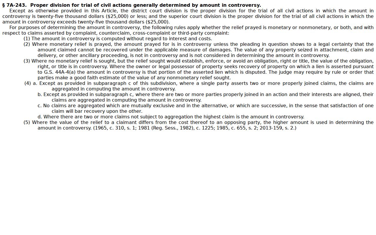Iredell County civil docket civil division threshold statute source