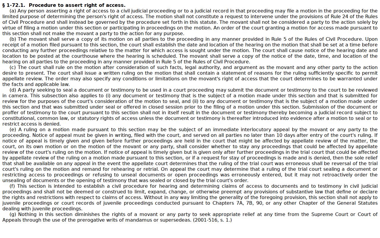 Iredell County civil docket court-file access restriction procedure source