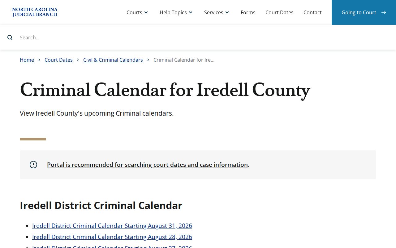 Iredell County court dates criminal calendar source