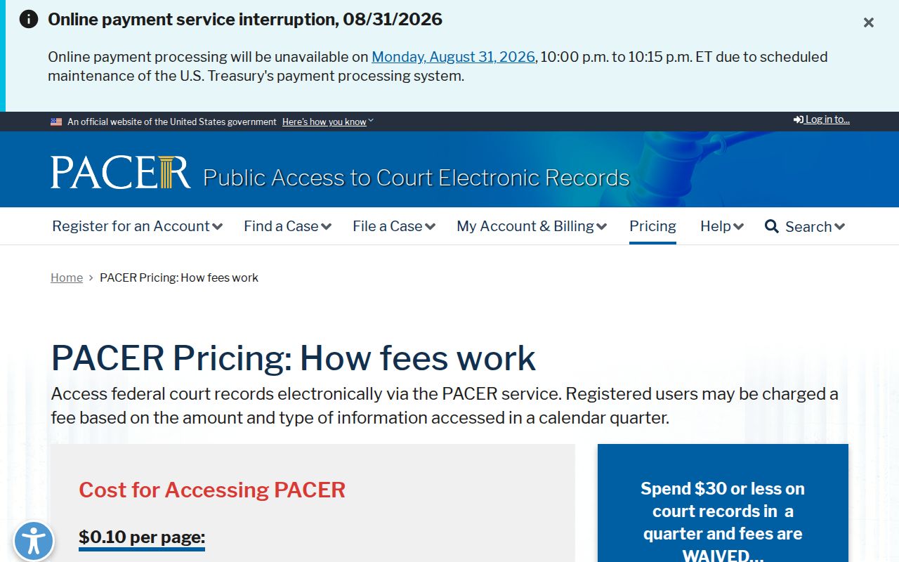 Iredell County court record search federal PACER fee source