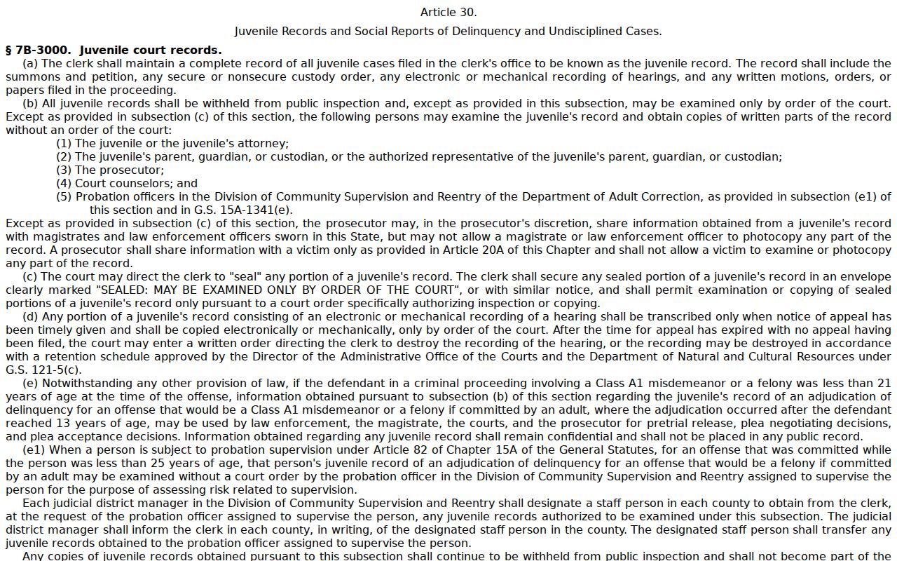 Iredell County criminal docket juvenile confidentiality statute source