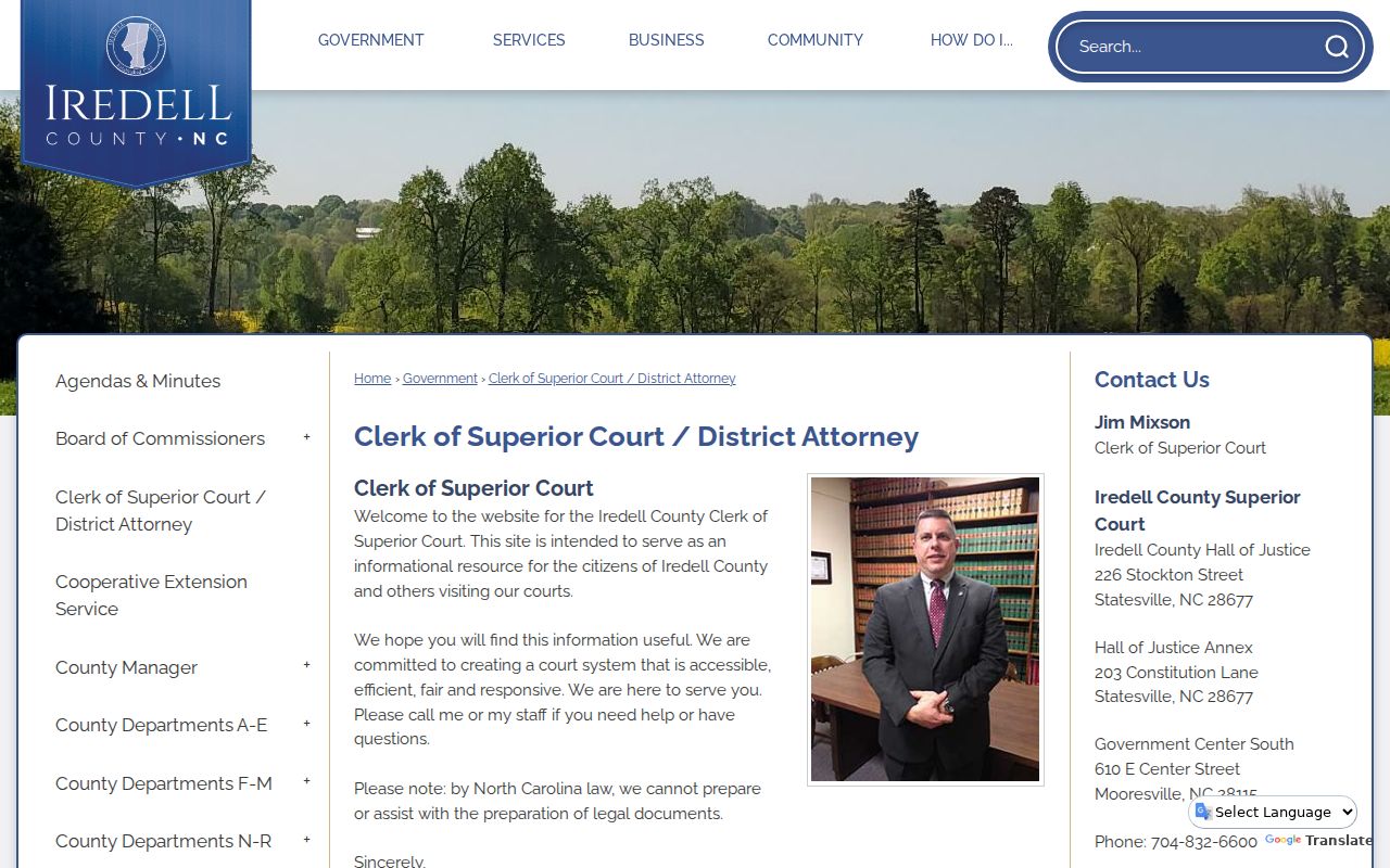 Iredell County court docket Clerk of Superior Court information