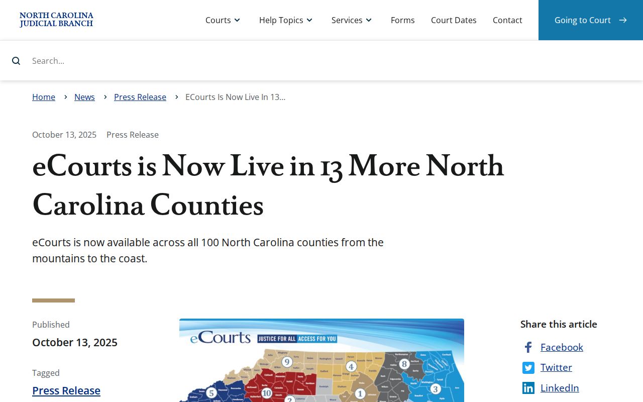Iredell County court docket eCourts launch announcement