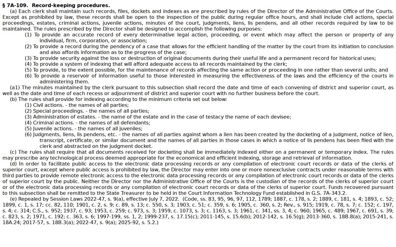 Iredell County court docket public Clerk access law source