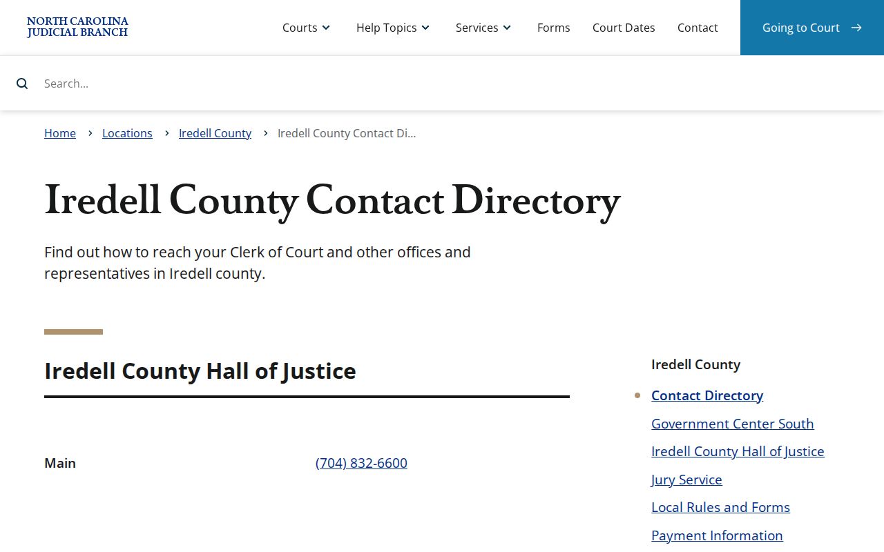 Iredell County court docket contact directory for court offices
