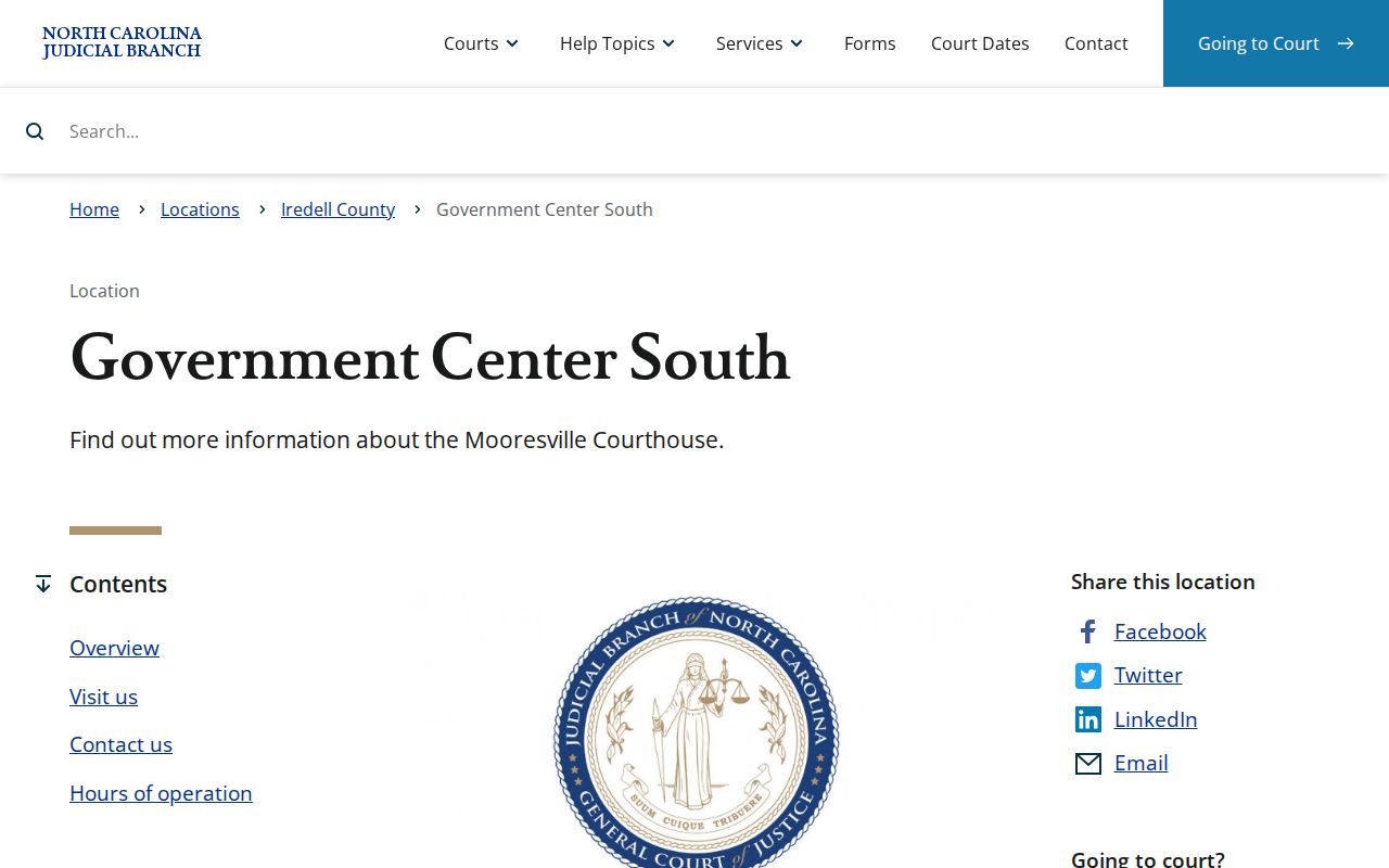 Mooresville court docket location at Government Center South