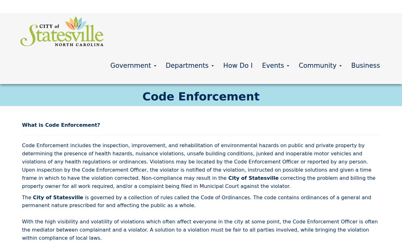 Statesville court docket city code enforcement context
