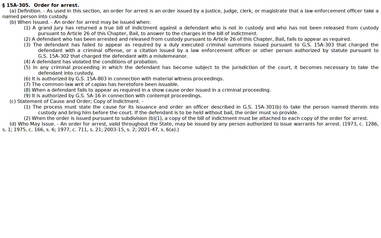 Iredell County traffic tickets failure to appear order for arrest statute source
