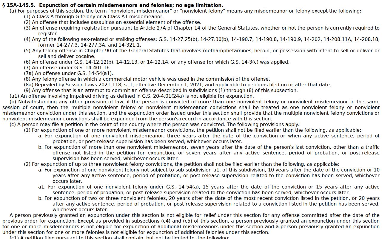 Iredell County traffic tickets nonviolent expunction statute source